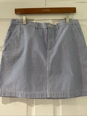 Lauren Ralph Lauren Navy and White Seersucker Striped Mini Skirt